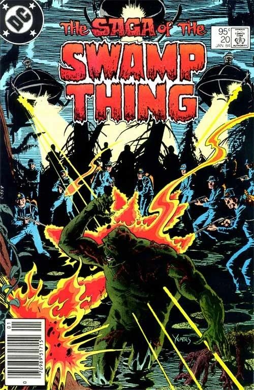 Soldados atiram em Swamp Thing na capa de Swamp Thing (Vol. 2) #20