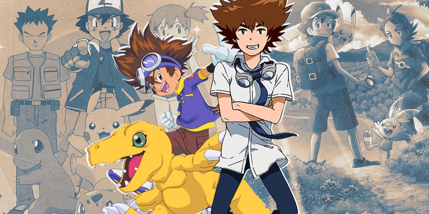Taichi kid and adult with agumon and pokemon