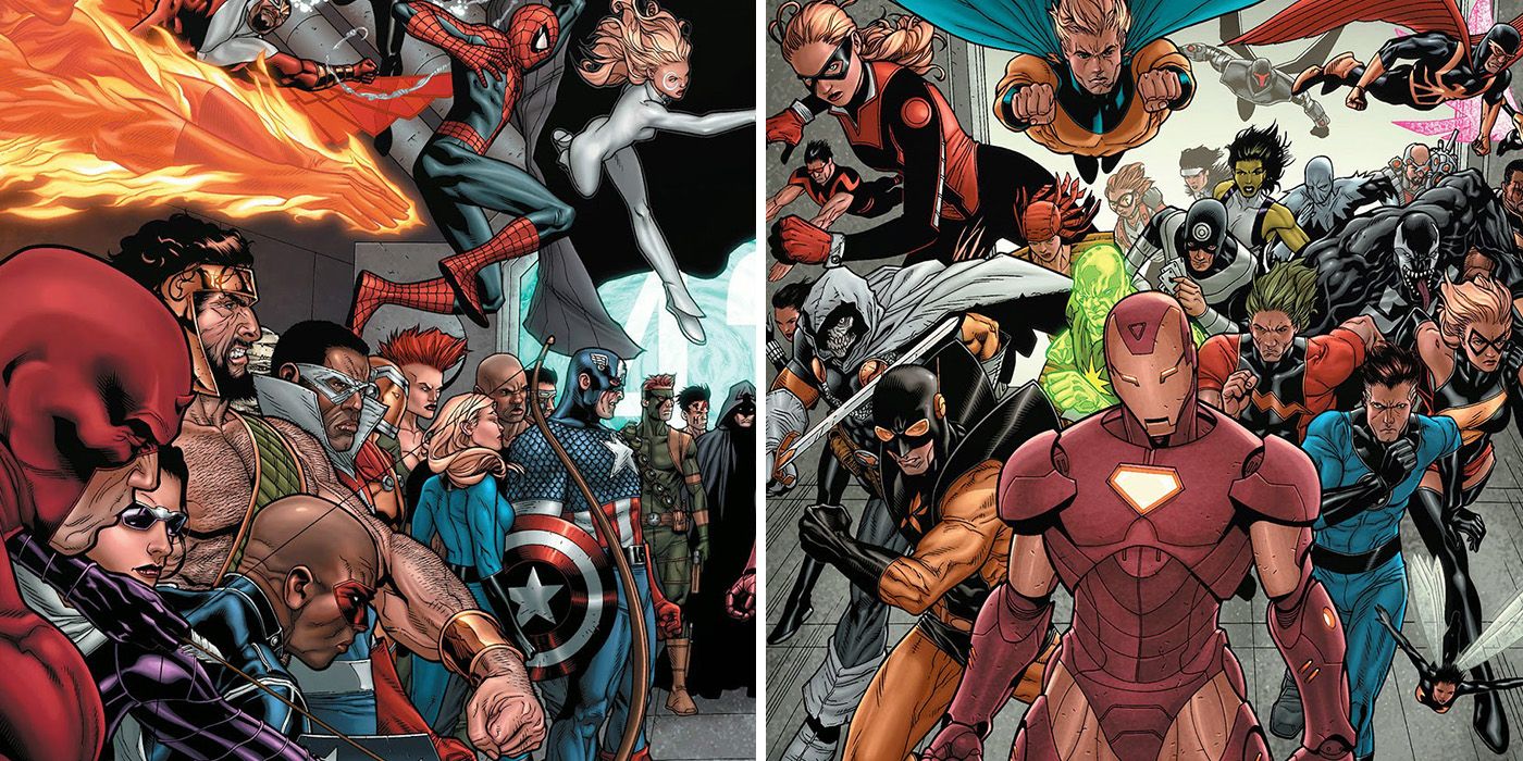Civil War comic art with Team Captain America and team Iron Man