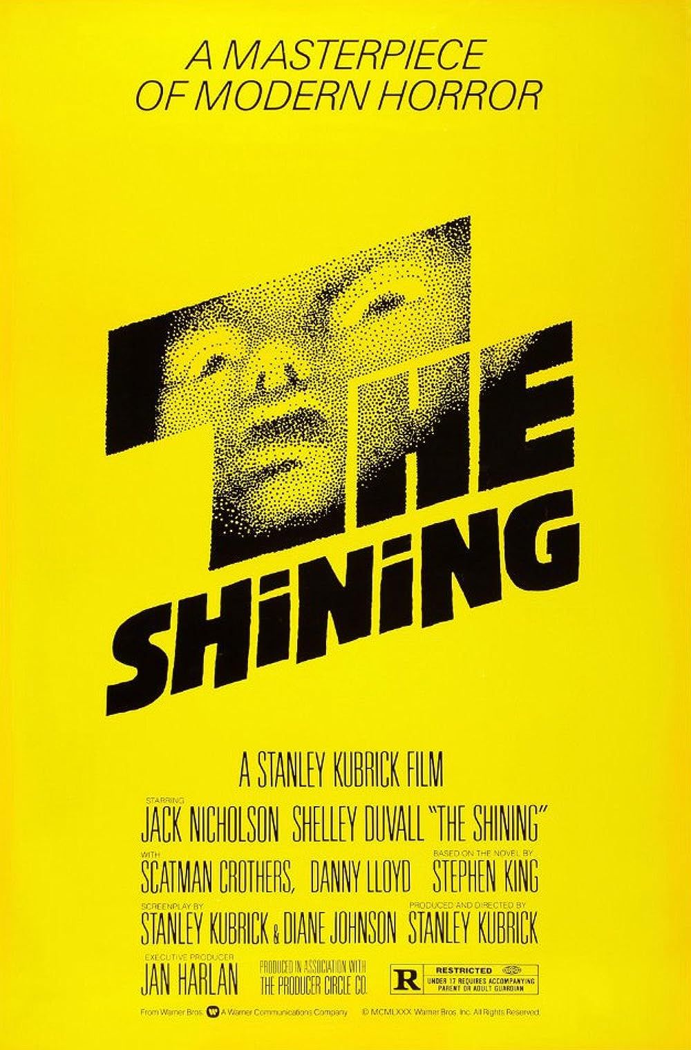 A yellow poster for The Shining