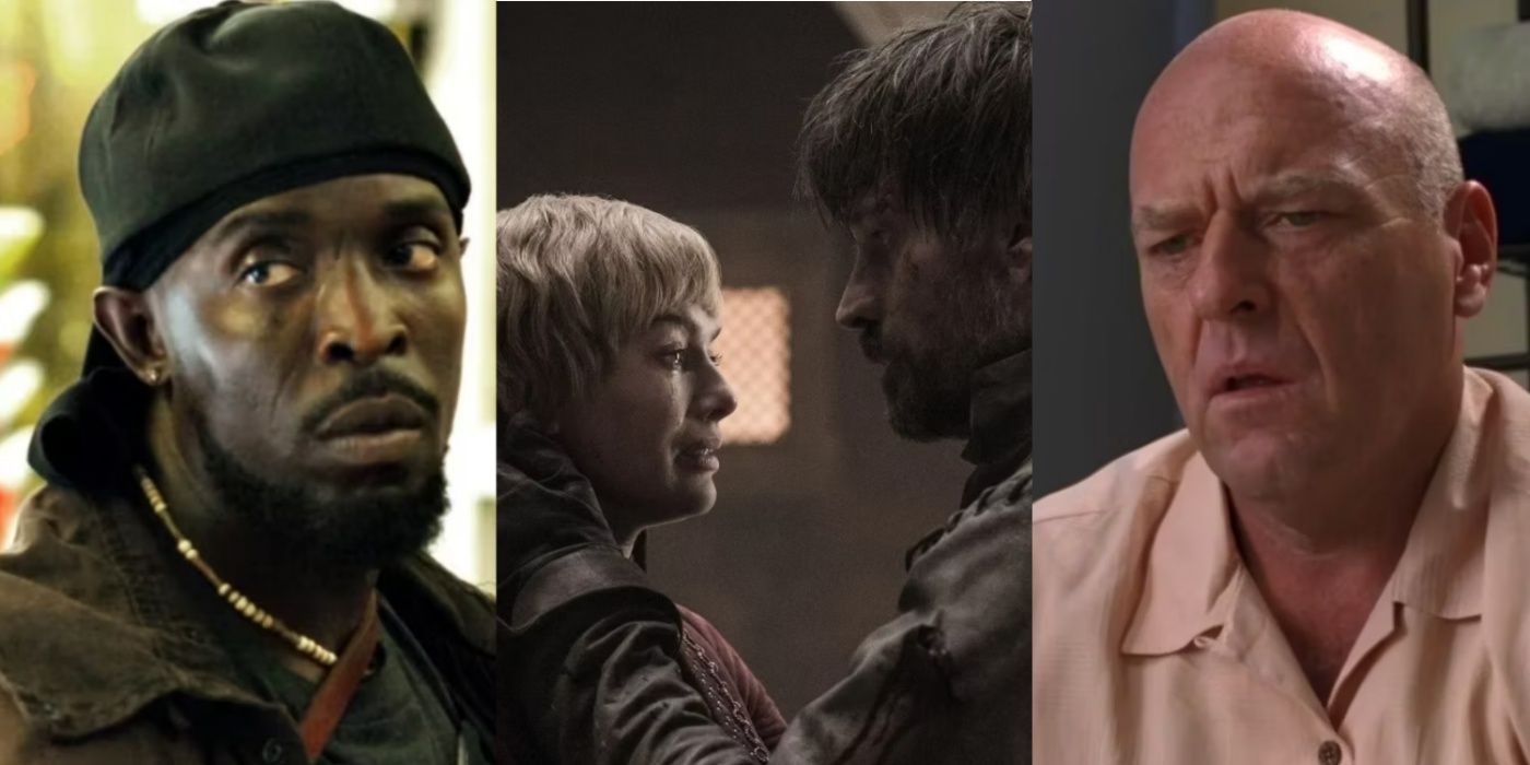A split image of The Wire's Omar Little, Game of Thrones' Cersei and Jamie Lannister, and Breaking Bad's Hank Schrader