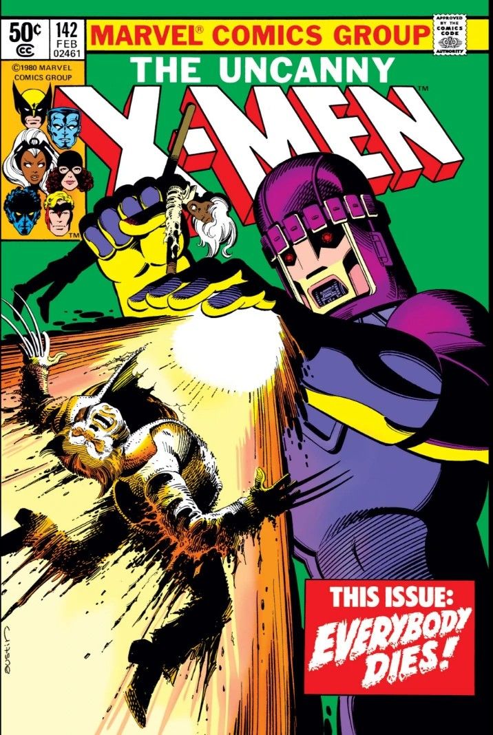 Uma sentinela ataca Wolverine na capa de Uncanny X-Men (Vol. 1) #142