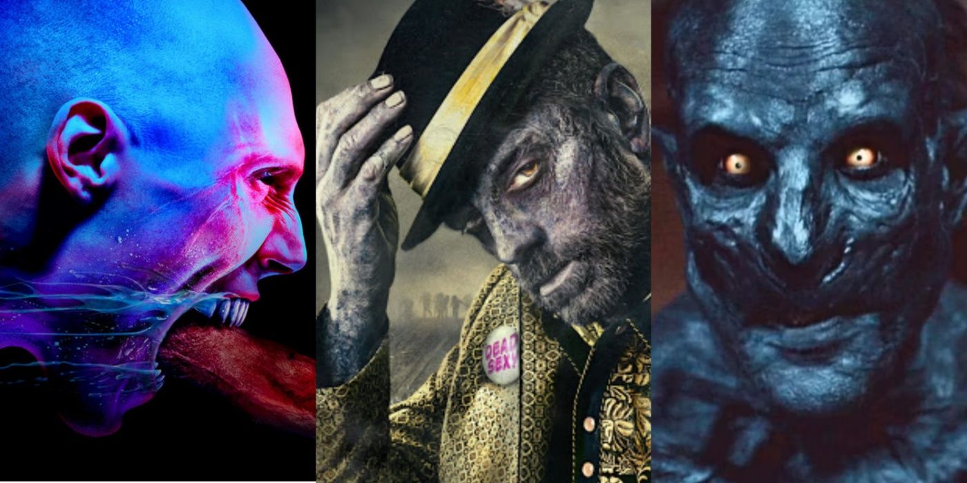A split image of a vampire from The Strain, a zombie from Z Nation, and a demon from Evil