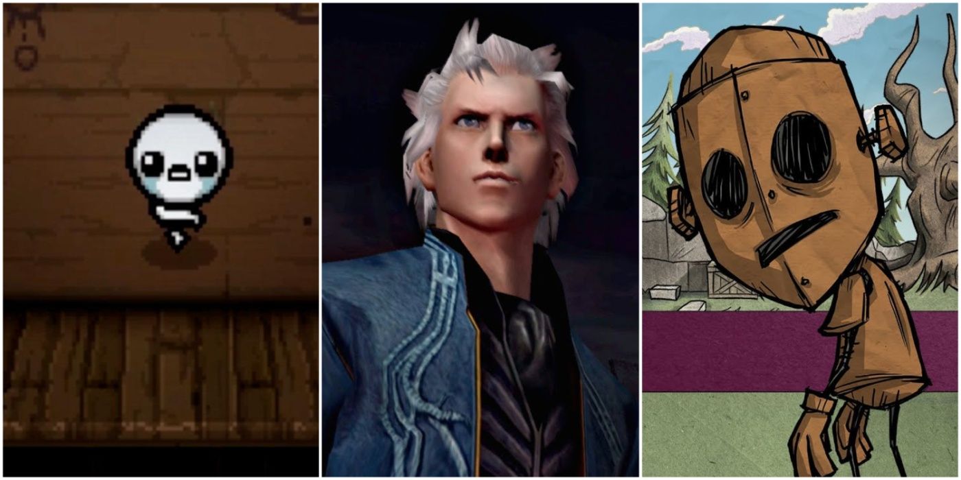 A split image showing The Lost in The Binding of Isaac, Vergil in Devil May Cry 3, and WX-78 in Don't Starve
