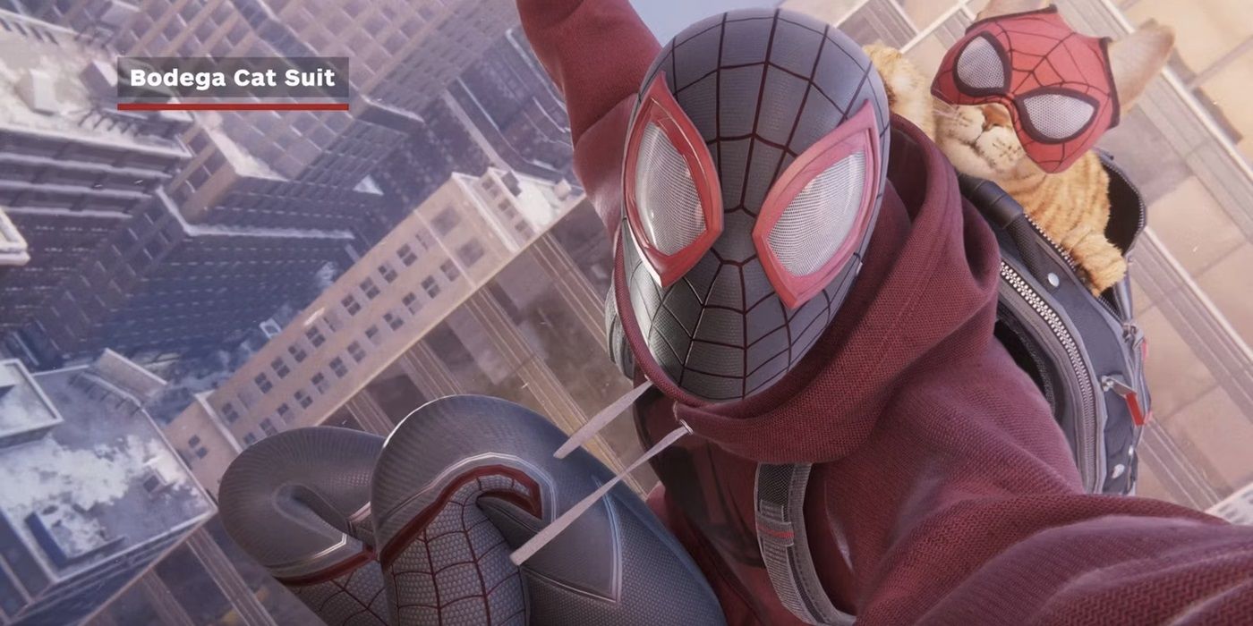 Marvel's Spider-Man 2 featuring a bodega cat inside Spider-Man's backpack