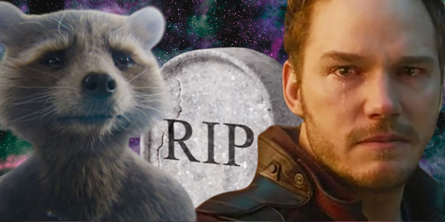 Guardians of the Galaxy Rocket Raccoon Starlord crying and a tombstone