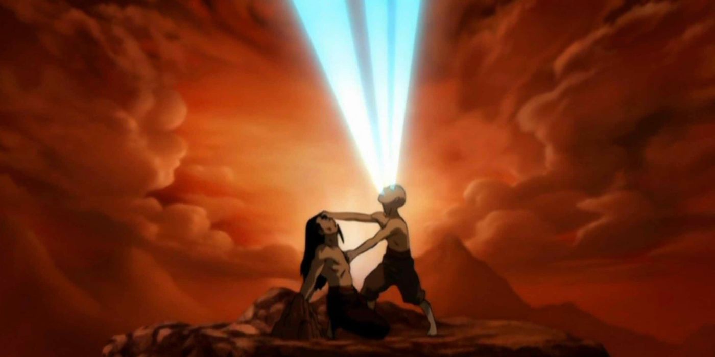 Aang recebendo a dobra de Ozai em Avatar: O Último Mestre do Ar.
