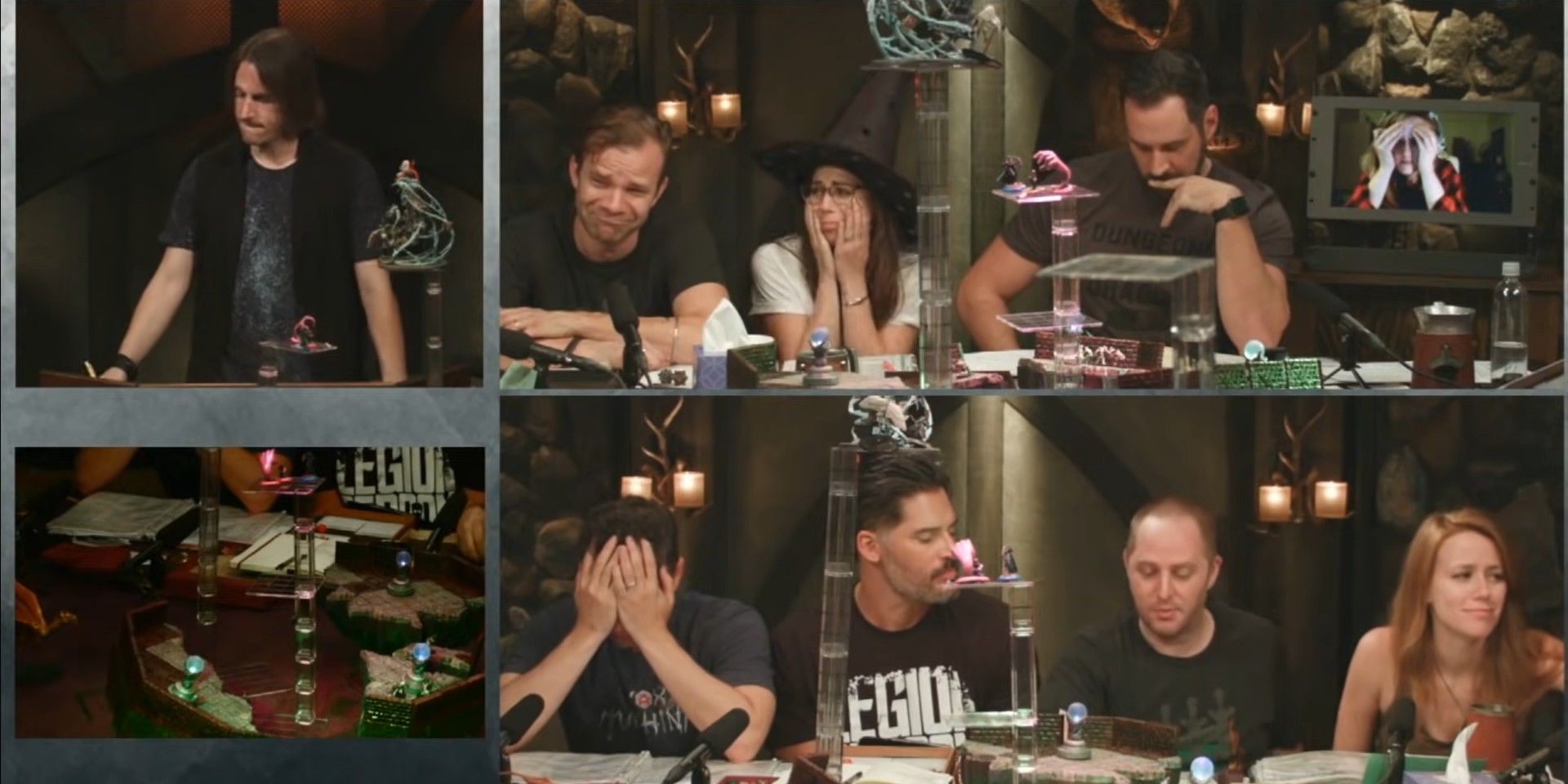 The cast of Critical Role at the table during the final fight of Campaign One