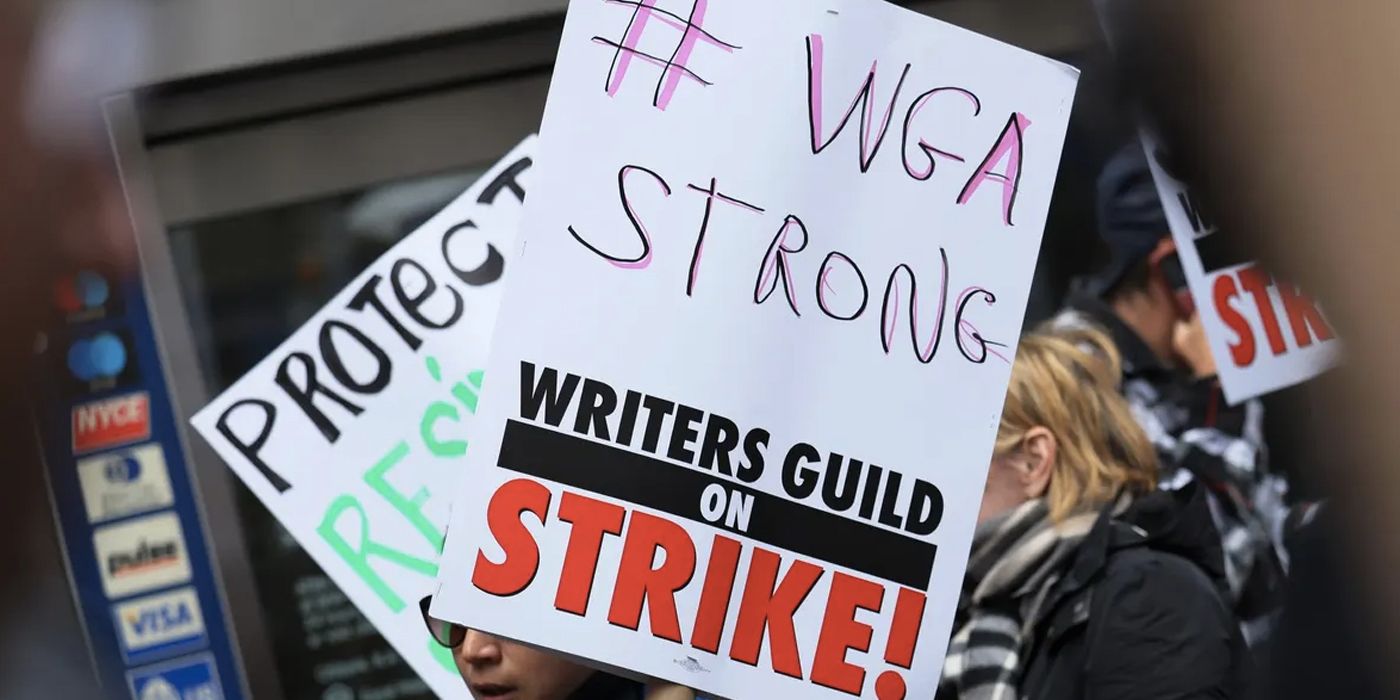 Writers march in the streets during the WGA strike