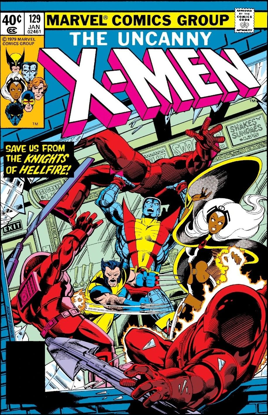 Colossus e os X-Men atacam inimigos blindados na capa de X-Men (Vol. 1) #129