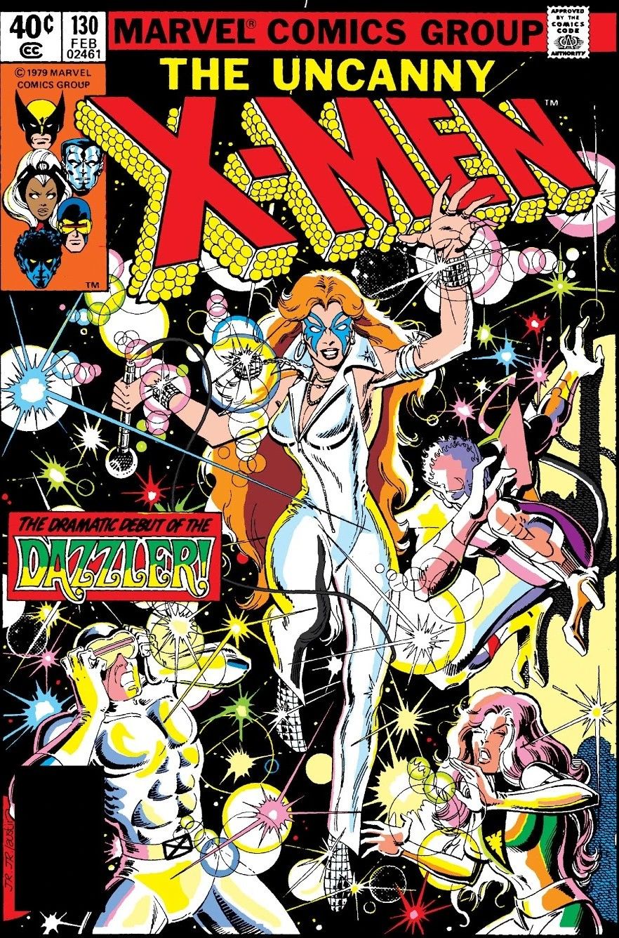 Dazzler ativa seus poderes baseados em luz na capa de X-Men (Vol. 1) #130