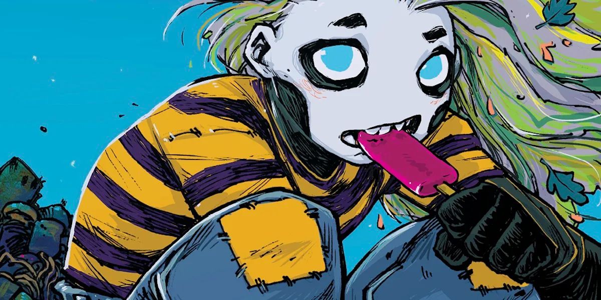 A spirit who looks like a girl eating a popsicle on the cover of Zawa + The Belly of the Beast #1