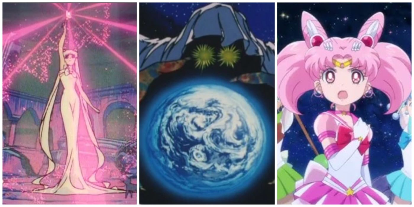A split image of Sailor Moon's final battles from the Sailor Moon anime