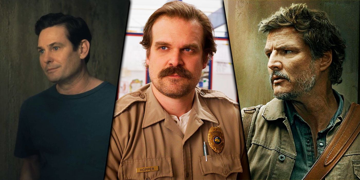 Hugh Crain from The Haunting of Hill House, Jim Hopper from Stranger Things, and Joel from The Last of Us