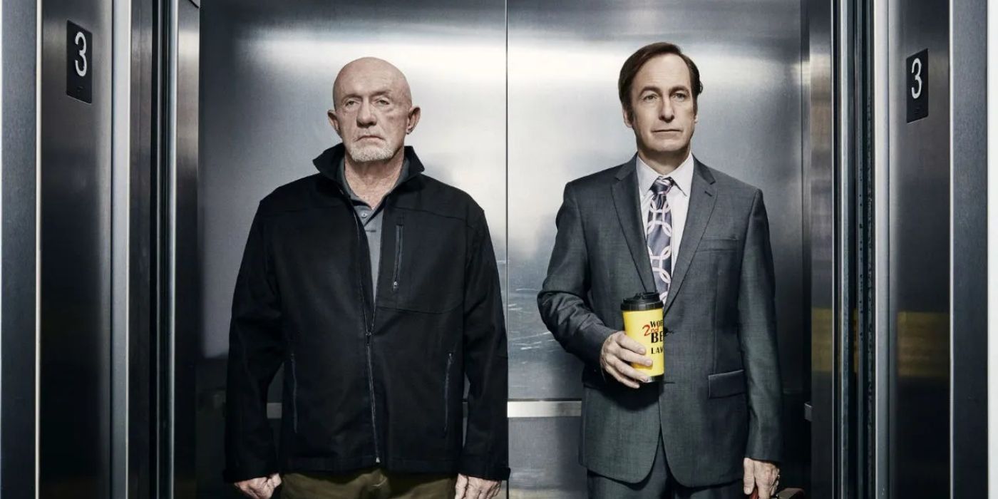 Mike and Jimmy wait in an elevator during an episode of Better Call Saul.