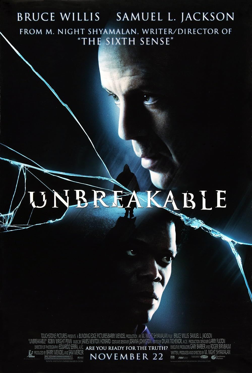 Bruce Willis and Samuel L. Jackson on the poster for Unbreakable