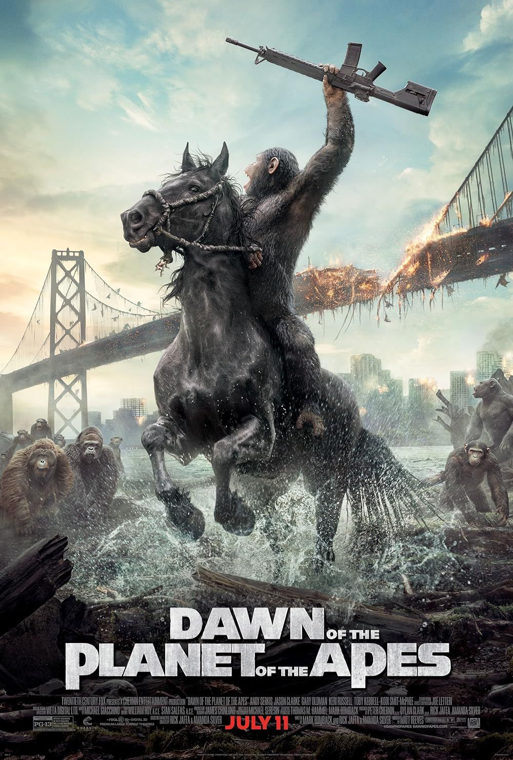 Caesar and other apes on the cover of Dawn of the Planet of the Apes