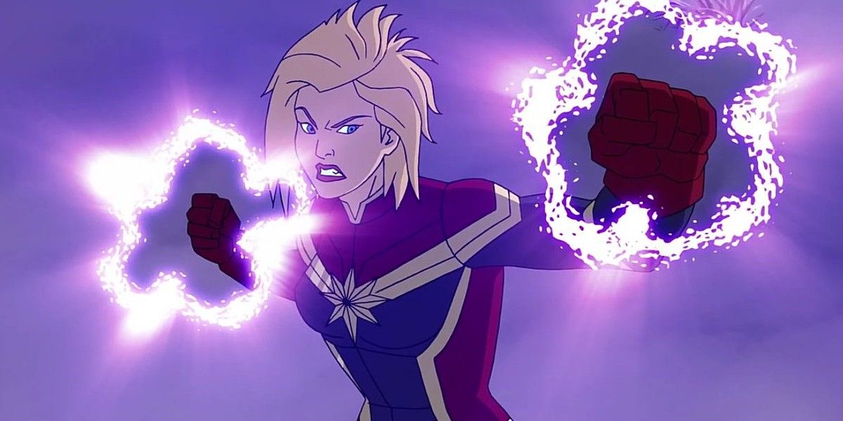 Captain Marvel using her energy powers in Avengers Assemble