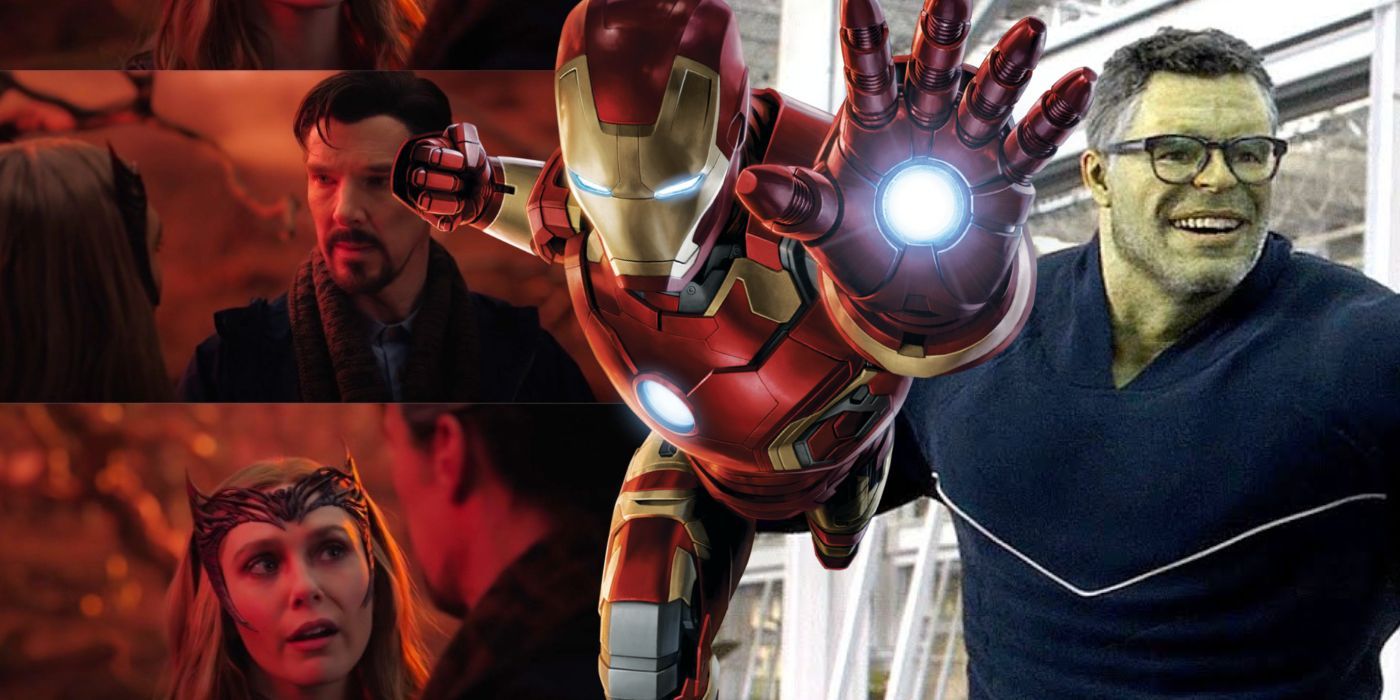 split image: MCU Iron Man, Hulk and Scarlet Witch memes