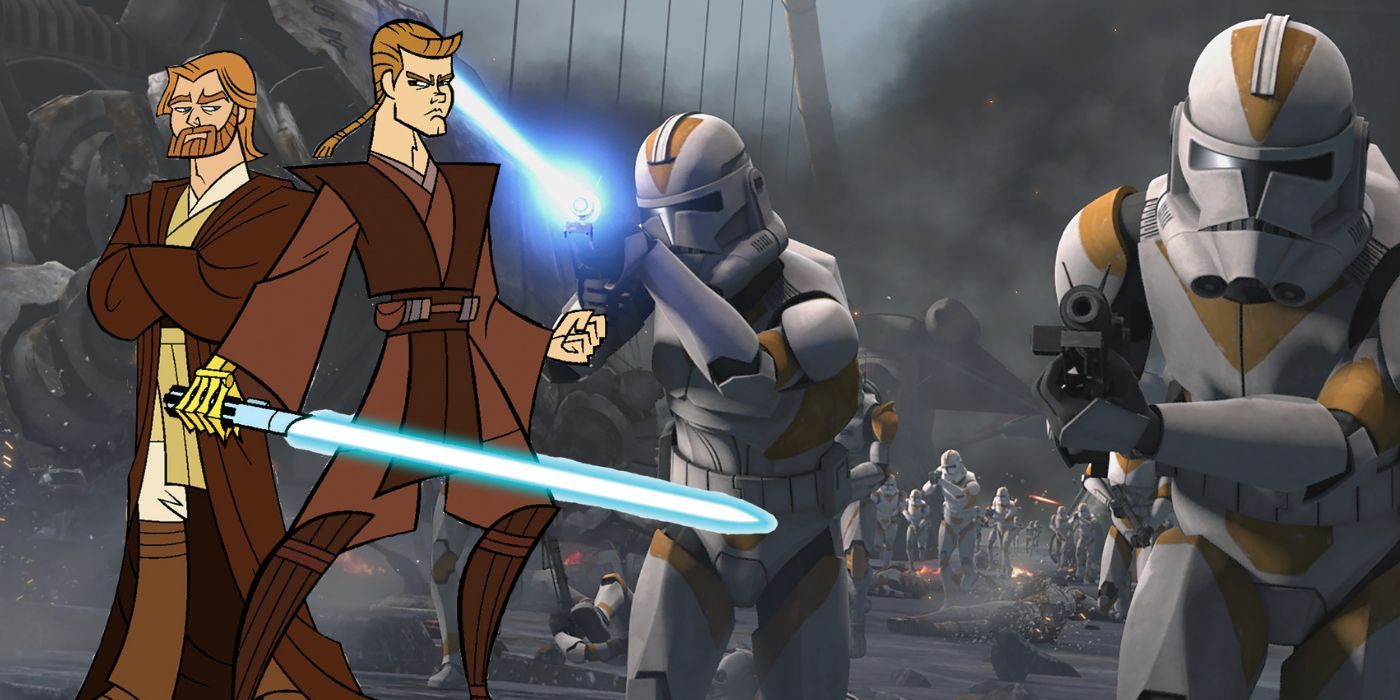 Anakin Skywalker, Obi-Wan Kenobi and Clone troopers from the Clone Wars animated show