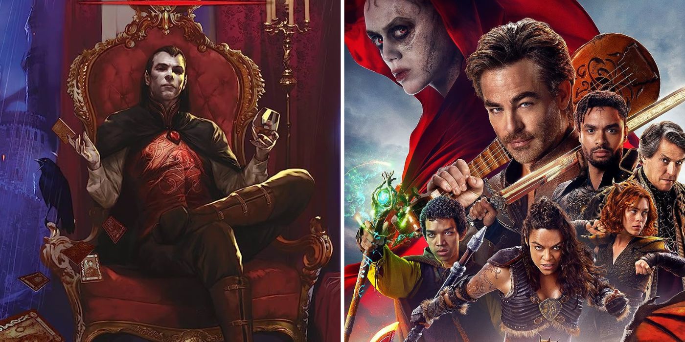 split image: D&D Curse of Strahd and Honor Among Thieves movie poster