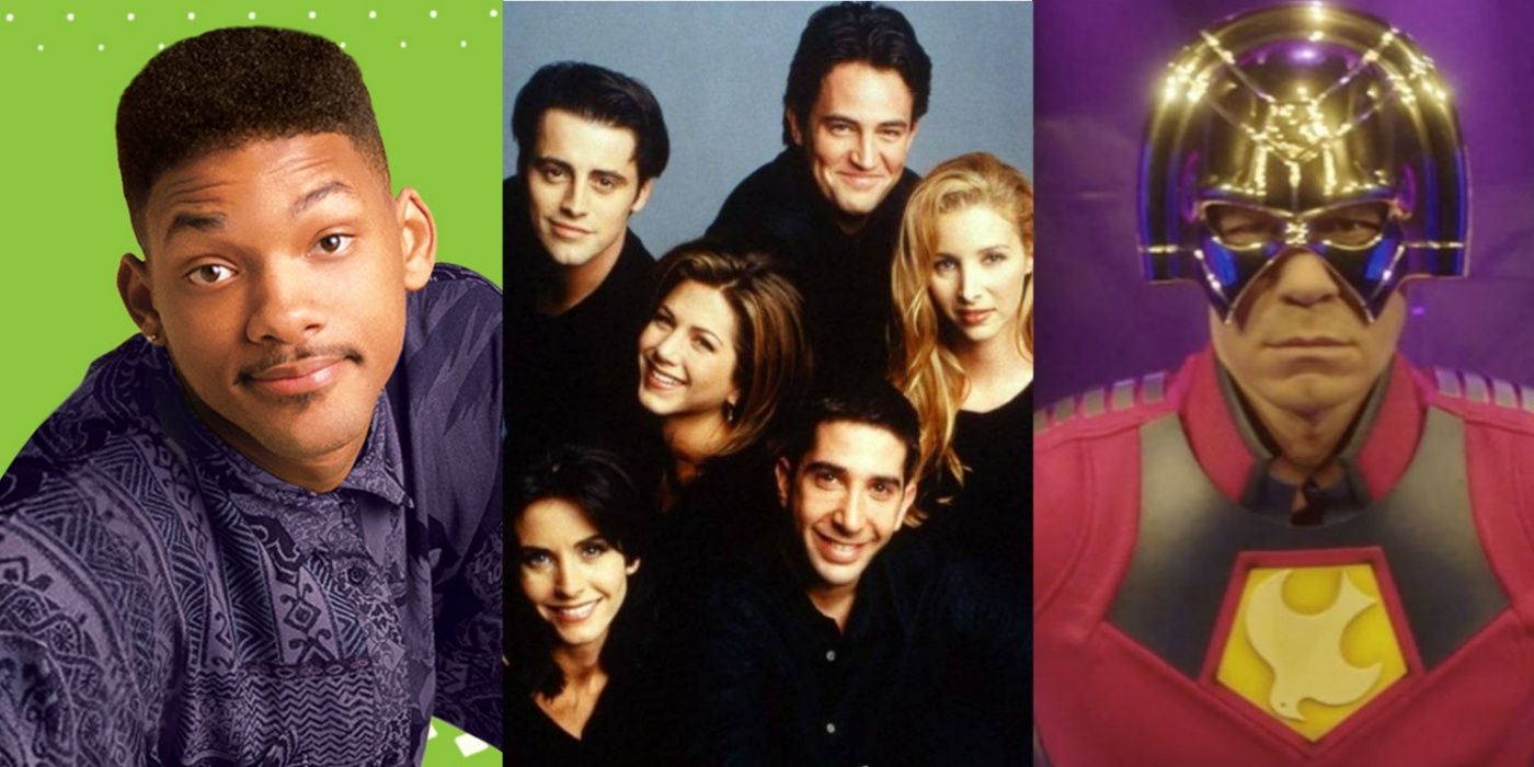 A split image of The Fresh Prince of Bel Air's Will Smith, the cast of Friends, and Peacemaker