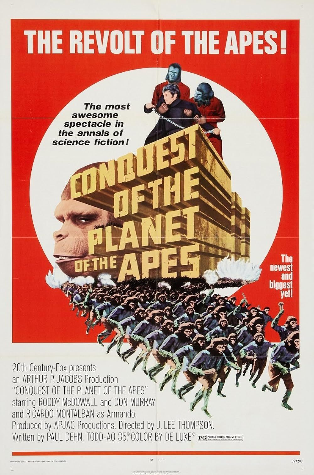 Illustrated Conquest Of The Planet Of The Apes official poster featuring an army of apes.