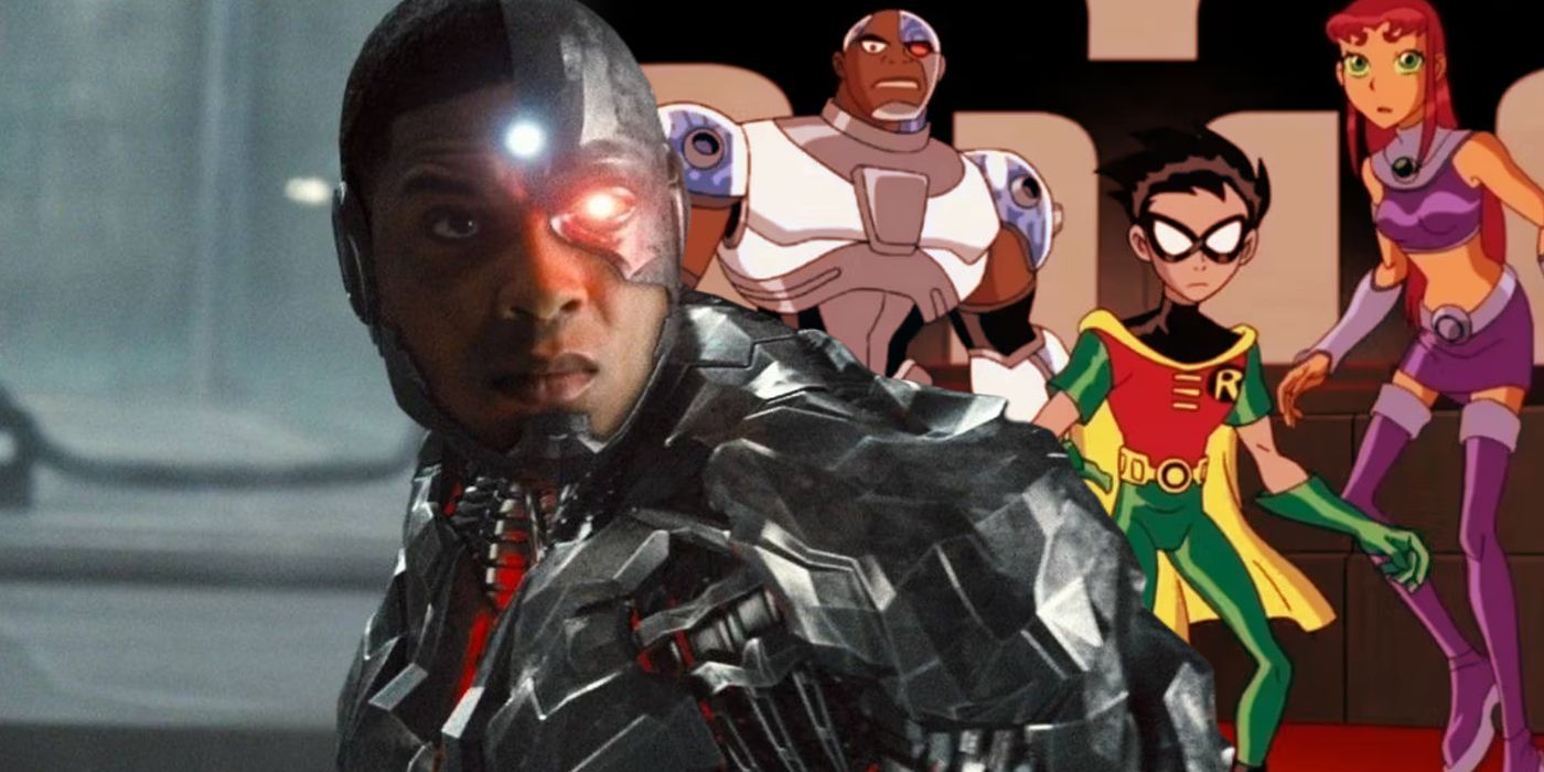 Split: Ray Fisher as Cyborg in Justice League; Robin, Cyborg, and Starfire in Teen Titans (2003)