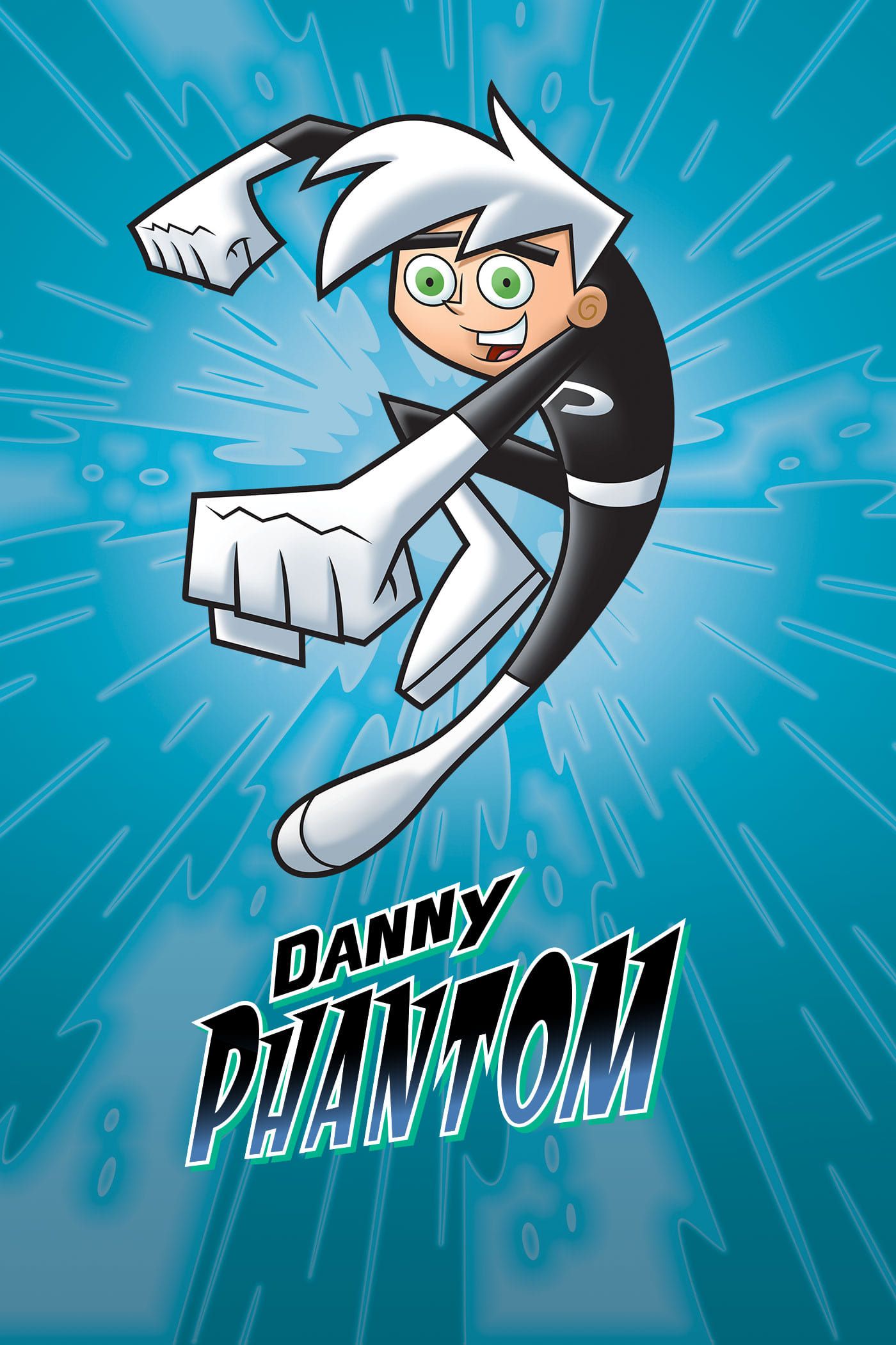 Danny Fenton as Danny Phantom flies up excitedly.