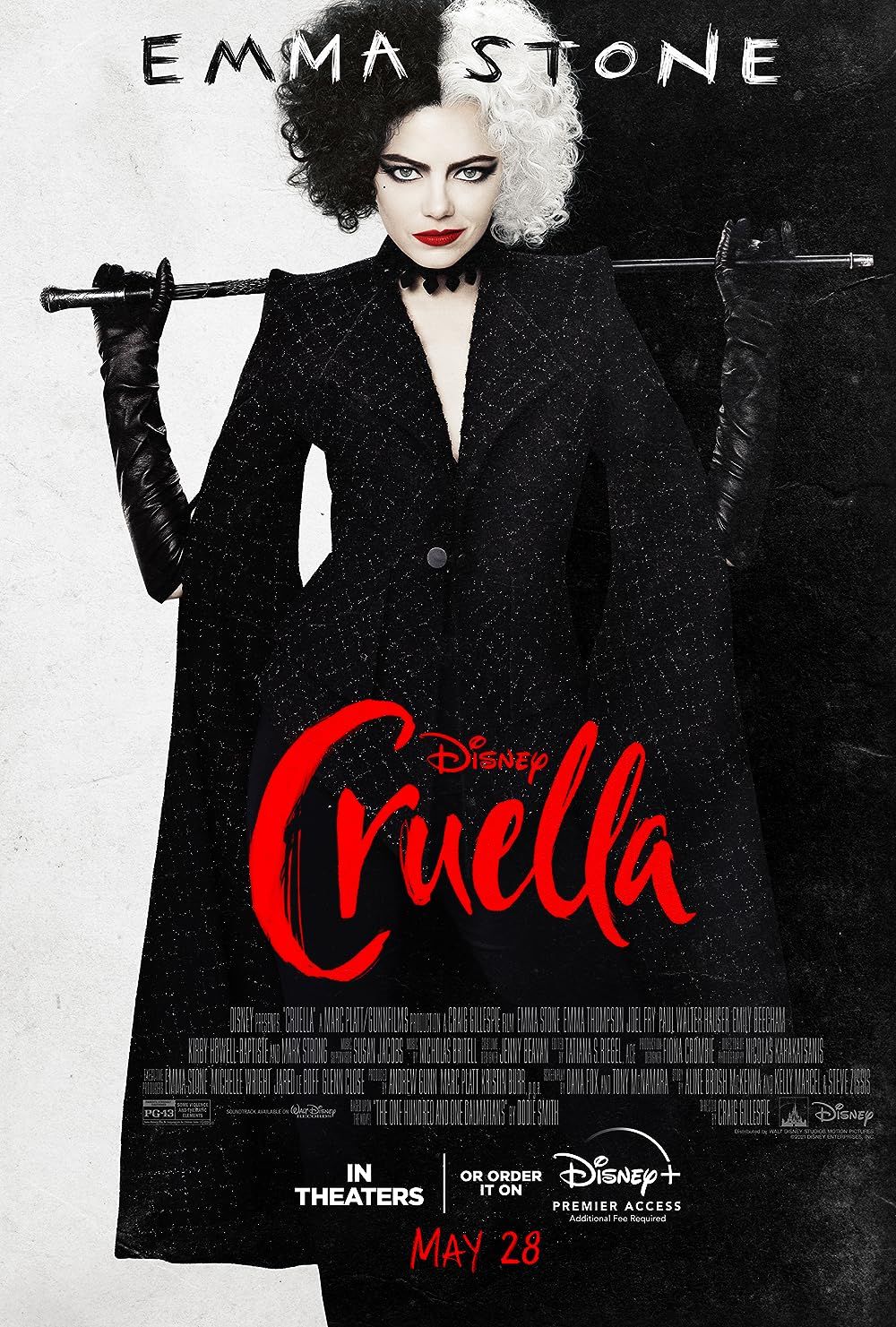 Emma Stone as Cruella in the 2021 live-action movie poster