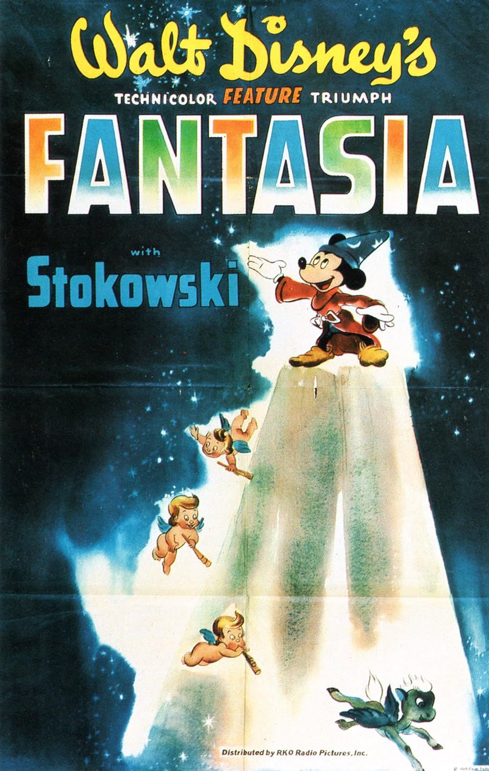 Wizard Mickey lança um feitiço no pôster do filme Fantasia