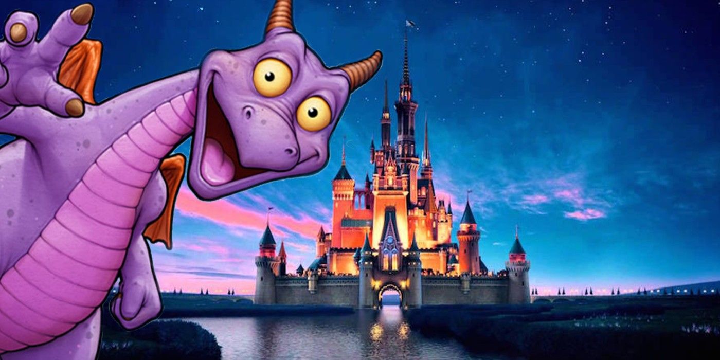 Epcot's Figment with the Disney castle.