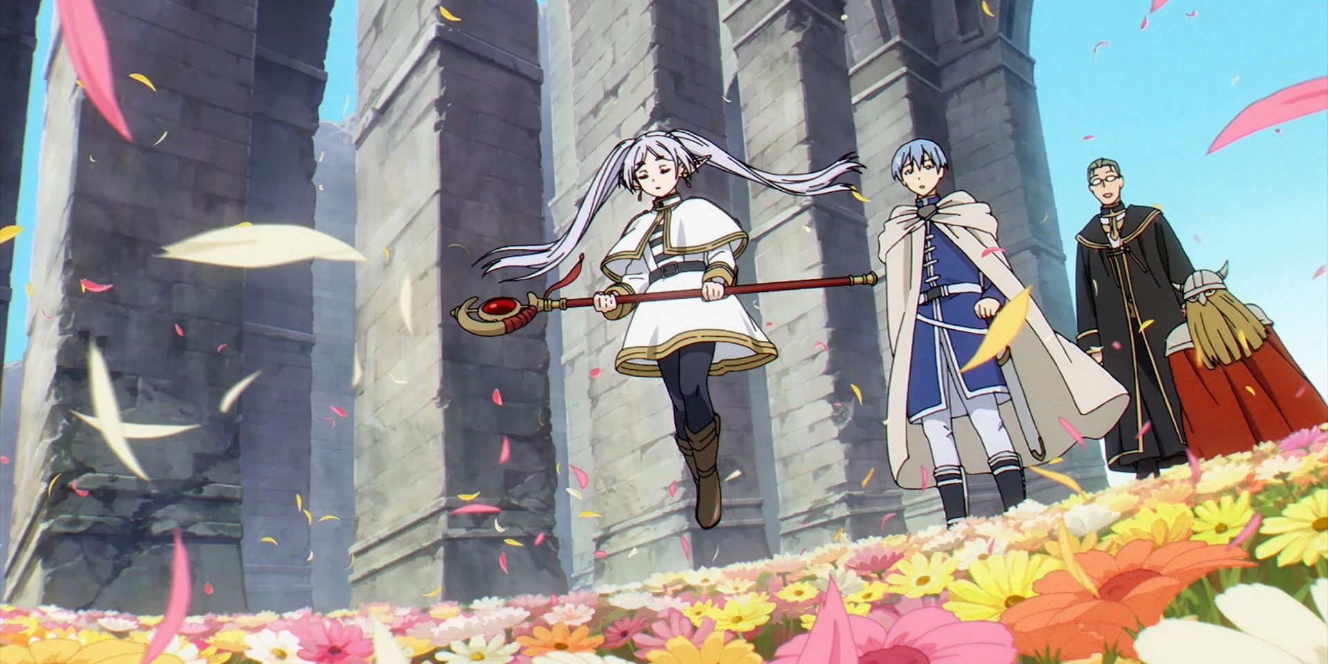 Frieren conjures flowers in Frieren: Beyond Journey's End anime.