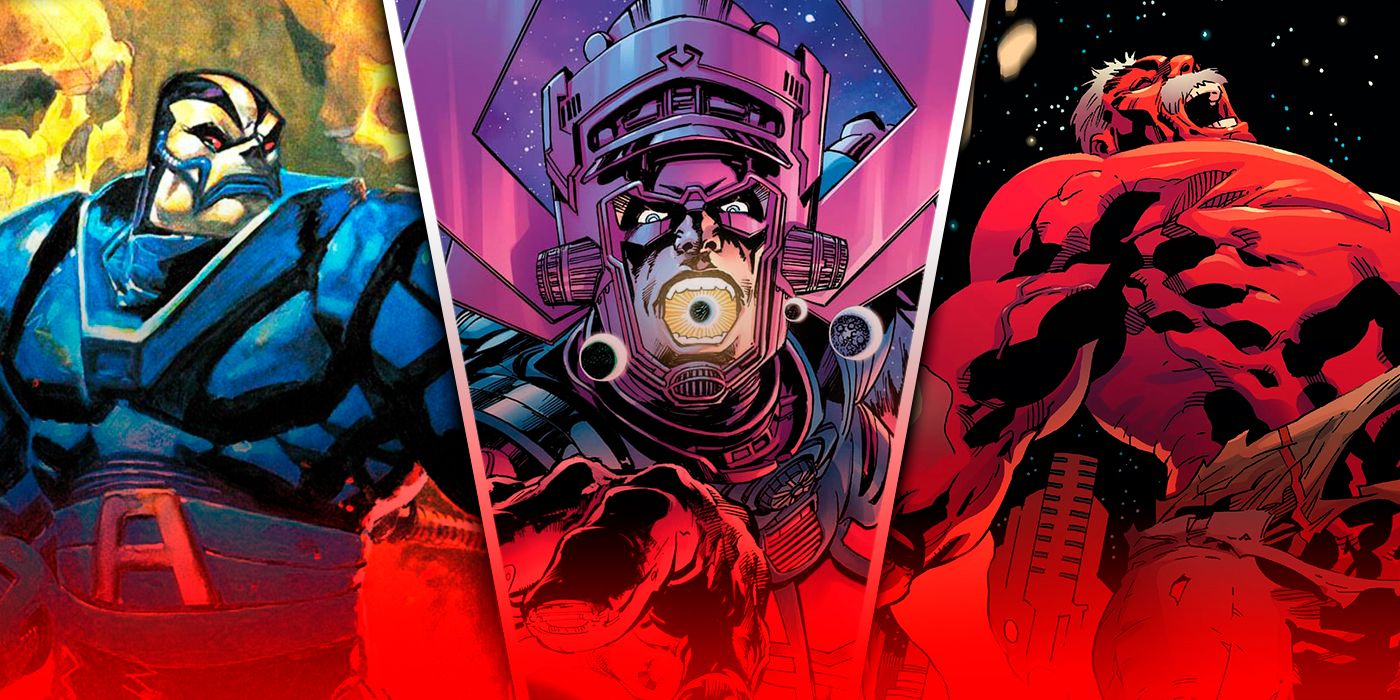 A split image of Galactus, Red Hulk and Apocalypse in Marvel Comics