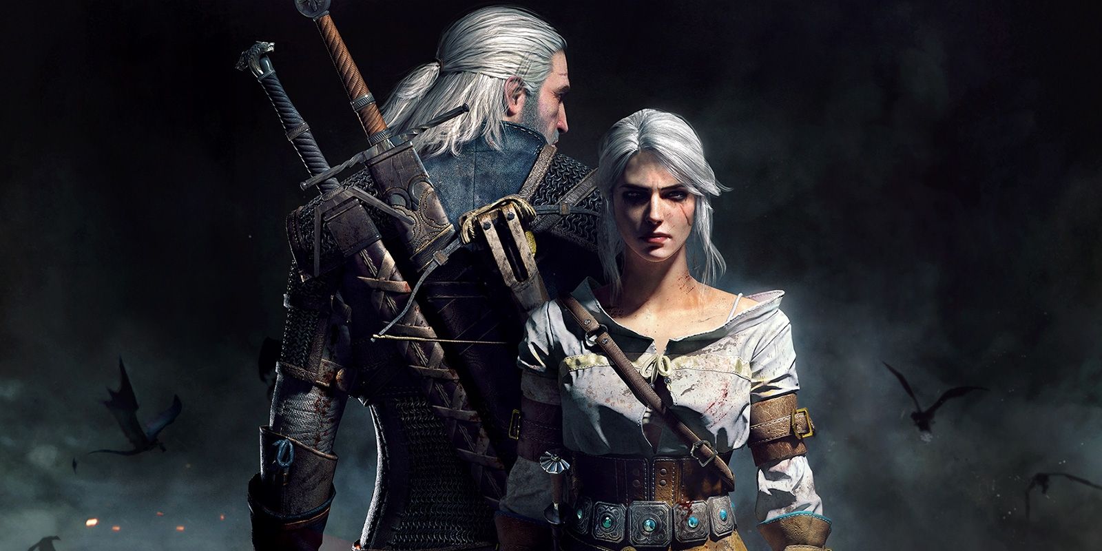 Geralt of Rivia and Ciri from The Witcher 3: Wild Hunt. 