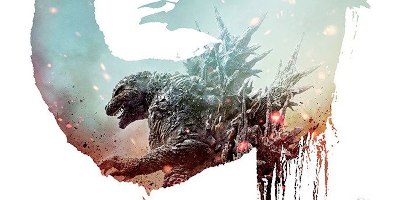Trecho do pôster de Godzilla Minus One, uma foto do perfil de Godzilla.