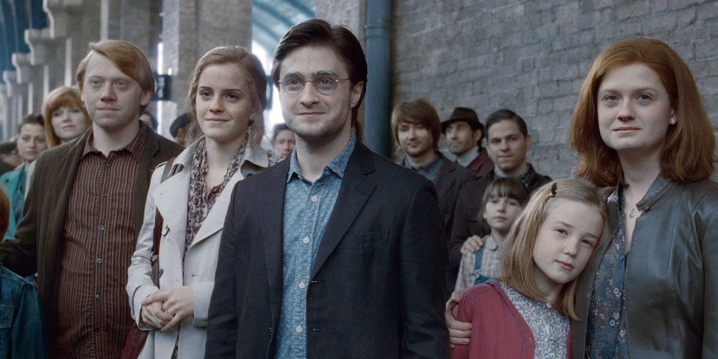 Harry, Ron, Hermoine, and Ginny see their children off to their first year of Hogwarts