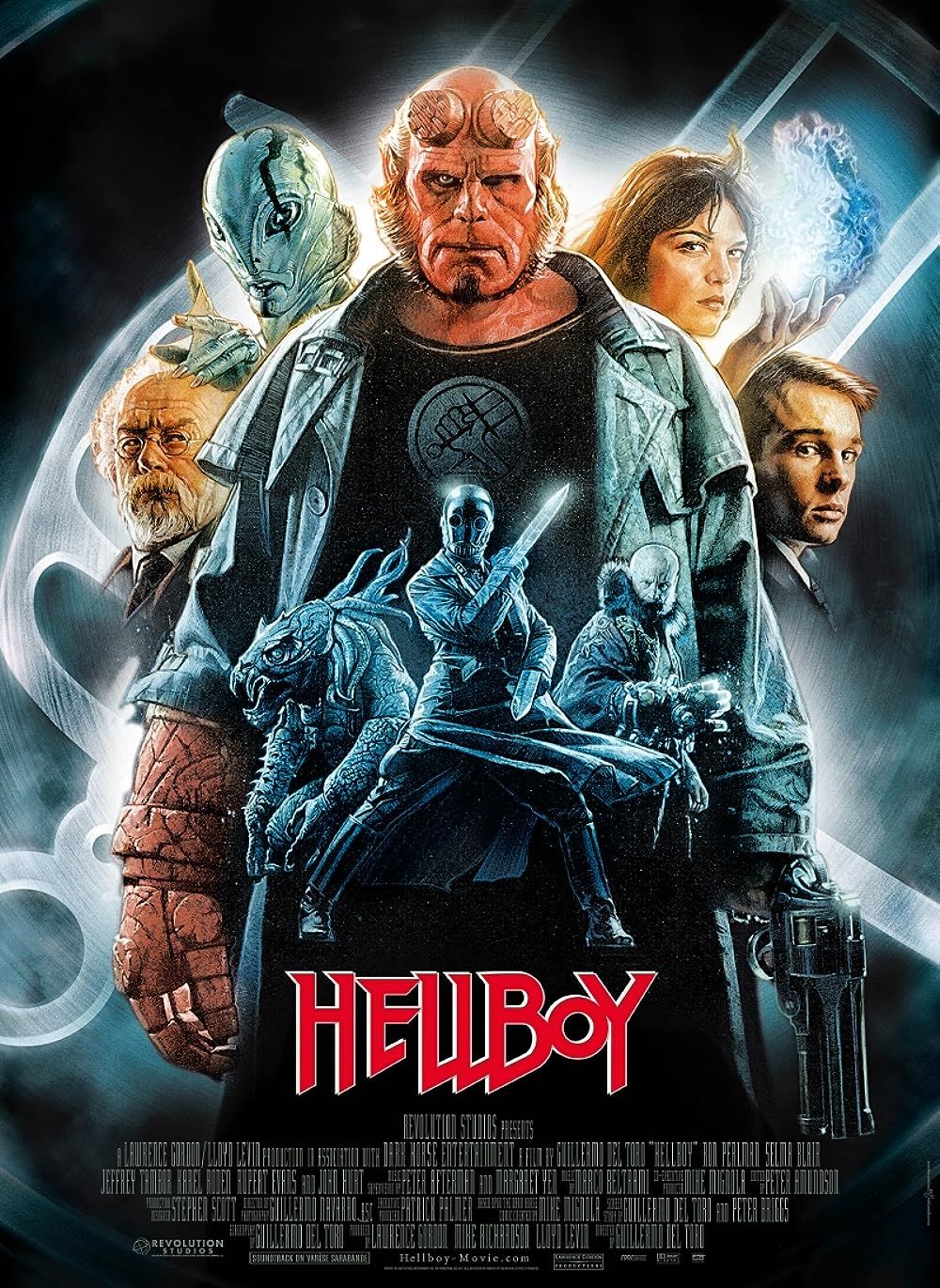 Hellboy and the Cast on the Poster for Hellboy