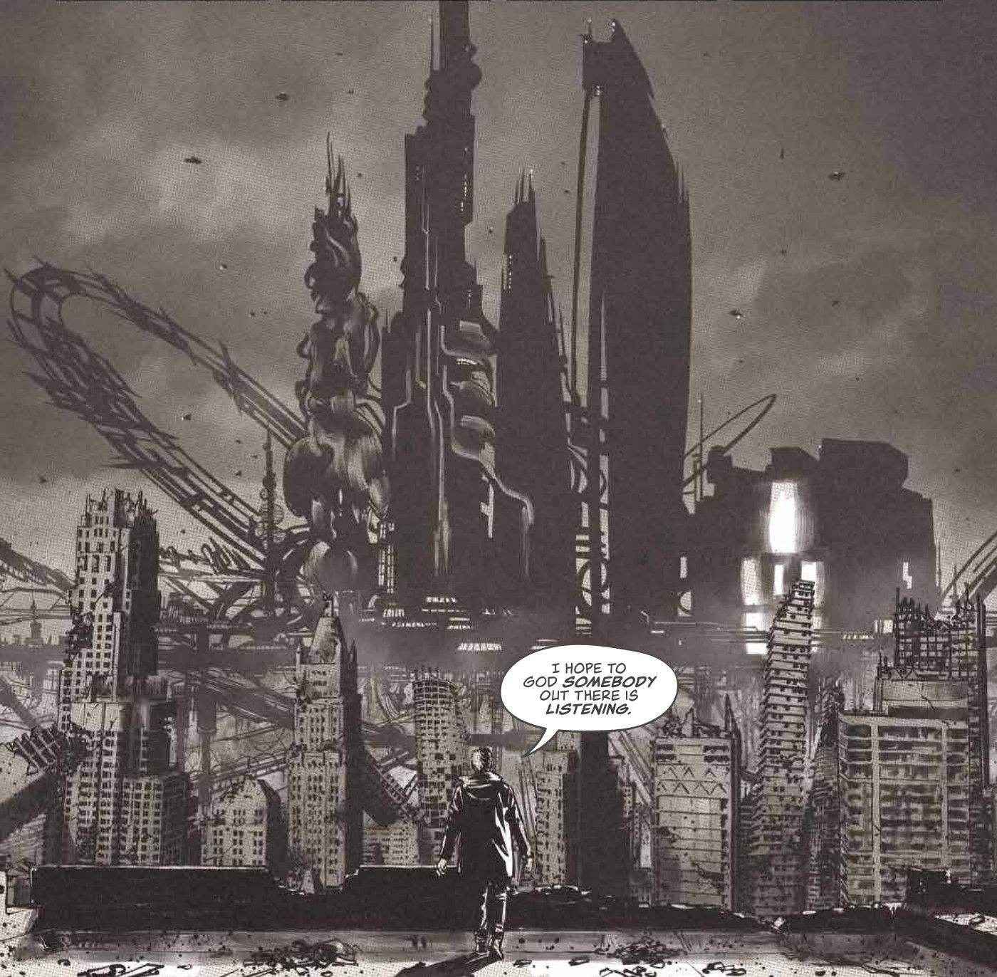 Image Comics' W0rldtr33 Vol 1. TP showing a vast urban horror landscape