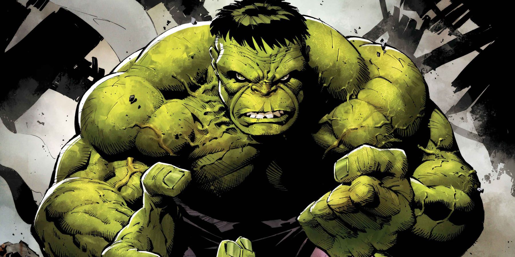 The Hulk punches his way through a wall in Marvel Comics