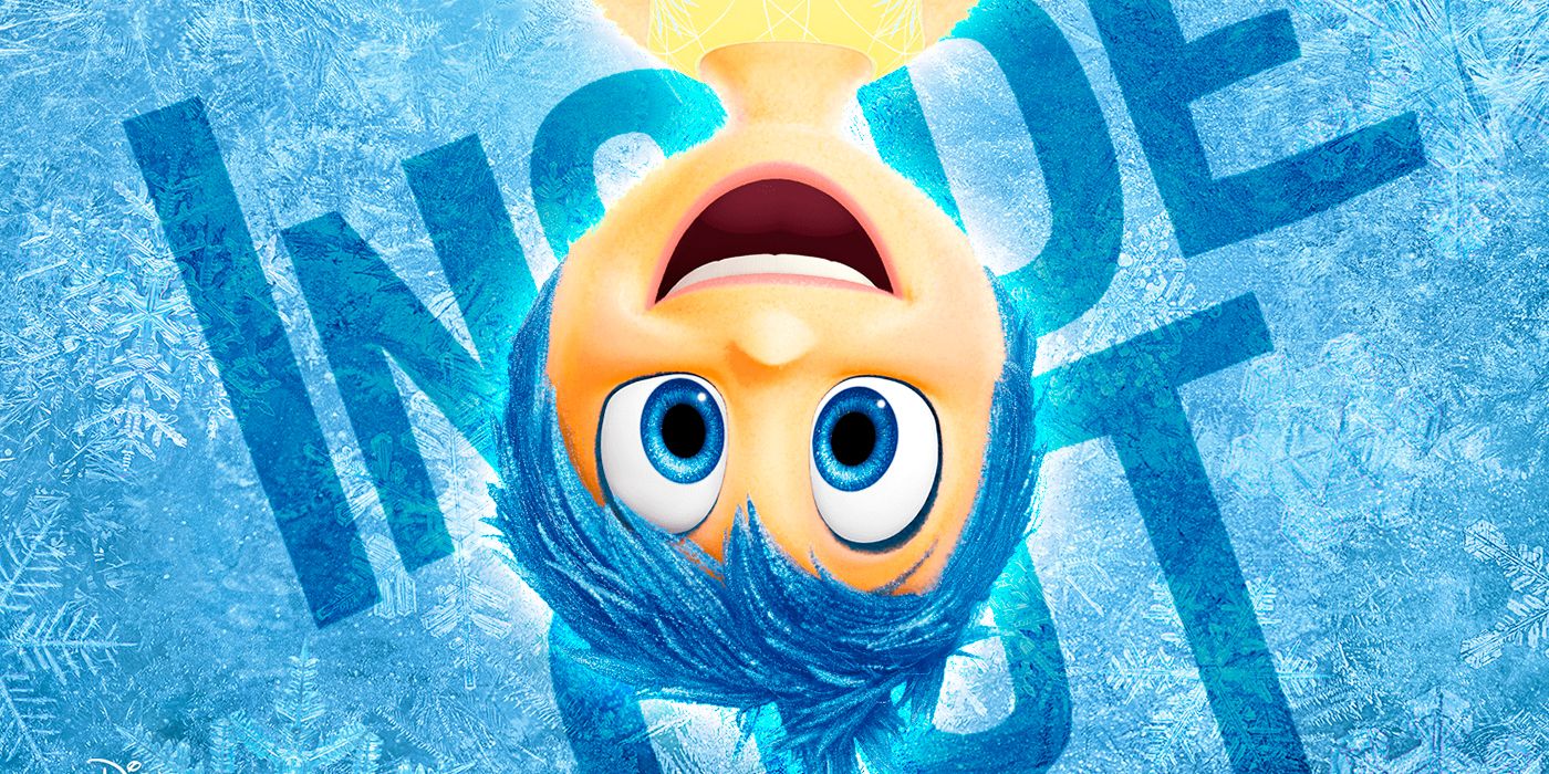 A poster of Joy posing upside down from Inside Out