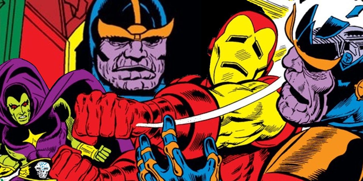 Iron Man punching a Thanos robot