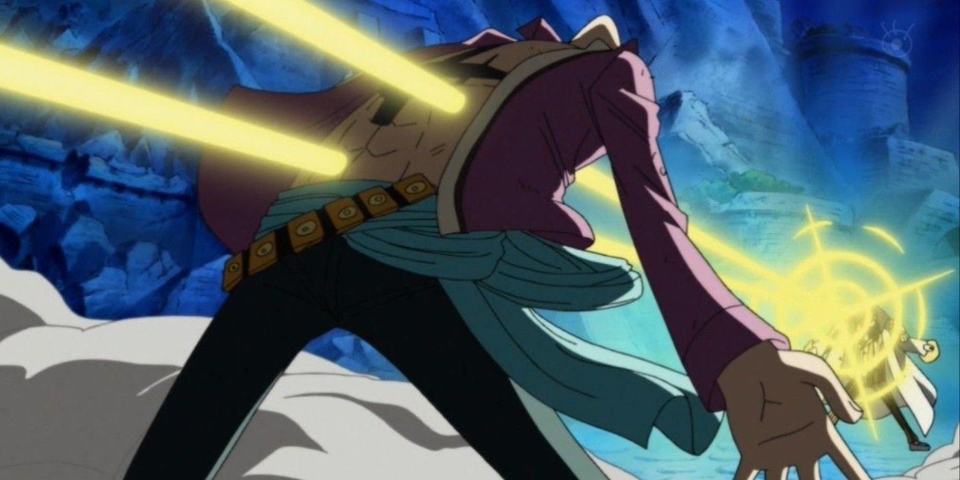 Kizaru Shooting Marco With The Glint-Glint Fruit During One Piece's Summit War