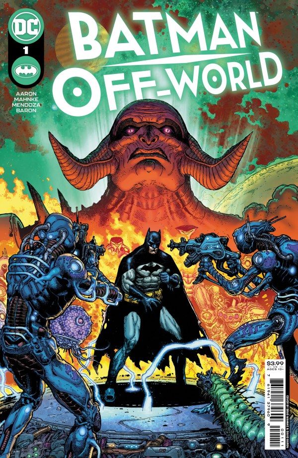 Batman está cercado por seus inimigos na capa de Batman Off-World #1 da DC Comics