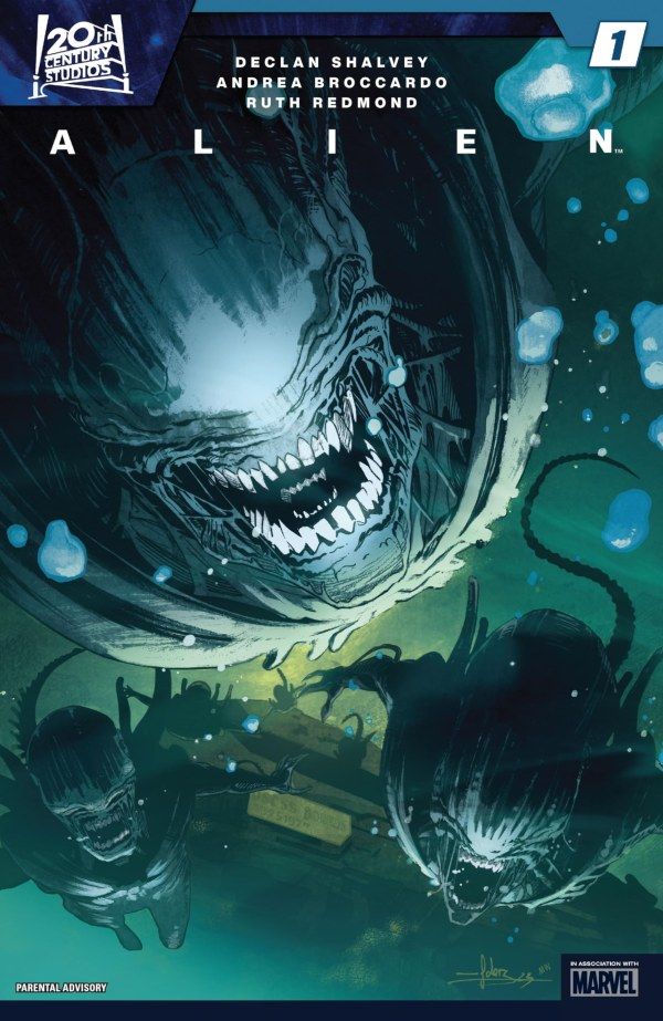 Multiple Xenomorphs rapidly swim through the water in ​​​​​​​Alien #1 by Marvel