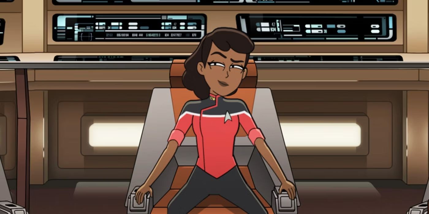 Star Trek Lower Decks - Mariner (voiced by actor Tawny Newsome) sits on the bridge