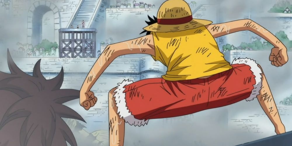 Luffy lands at Marineford in the One Piece anime series