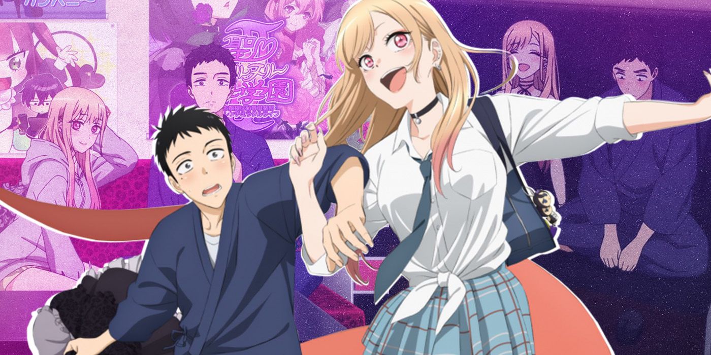 Marin and Gojo Running over stills from the My Dress Up Darling anime