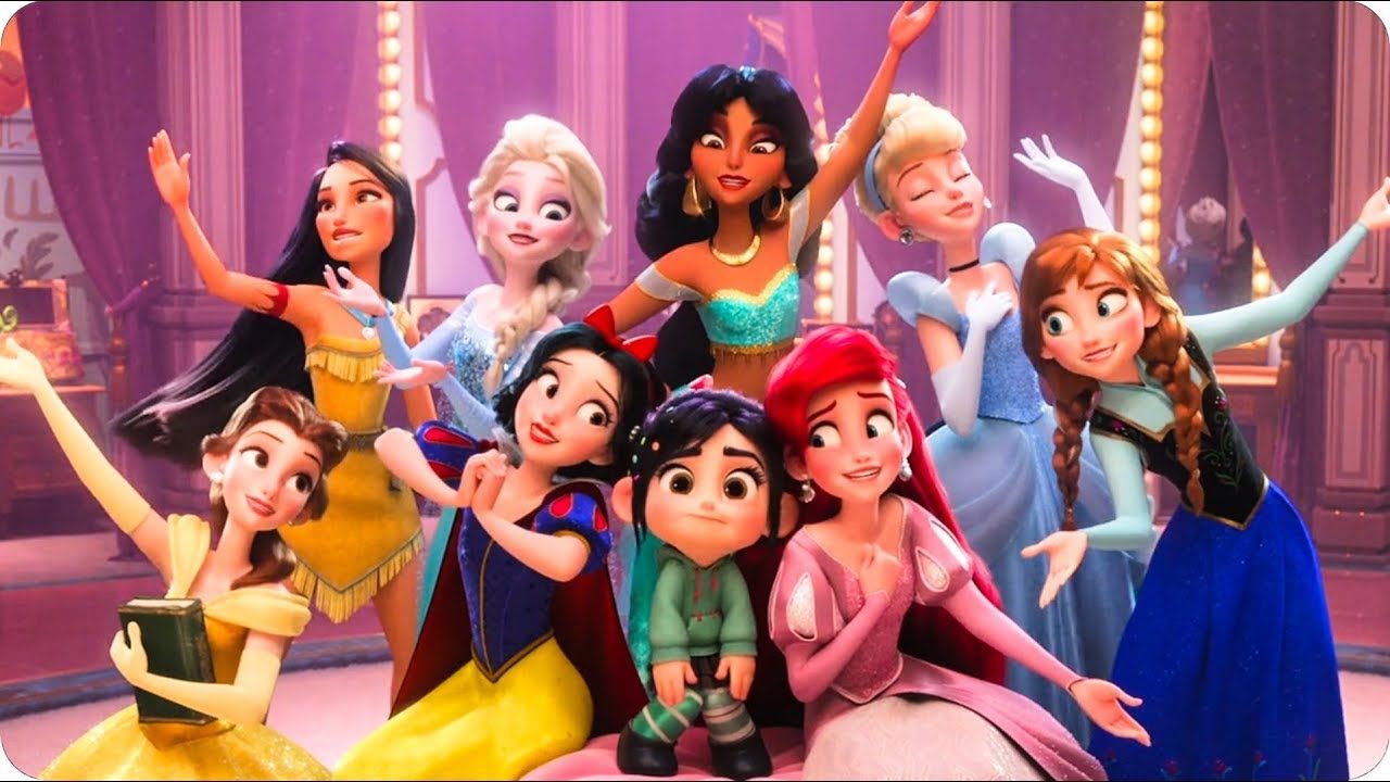 Disney's Belle, pocahontas, Elsa, Snow White, Jasmine, vanellope von schweetz, Ariel, Cinderella and Anna, rendered in 3d for Ralph Breaks the Internet. 