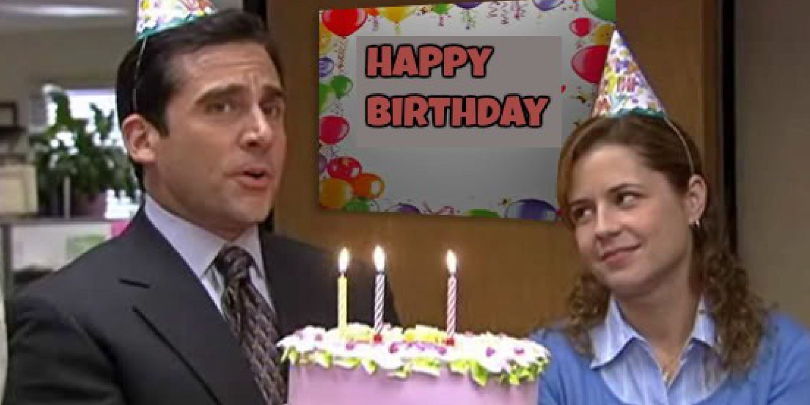 Michael and Pam during a birthday party in The Office